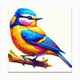 Bird Is The Word 1/4 (bright colourful bird on perch plain white background rainbow cut feathered friend tweet songbird cute wall decoration) Canvas Print