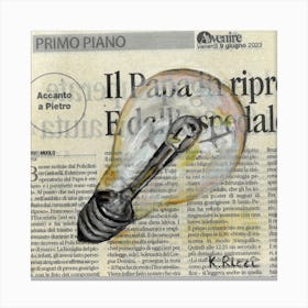 Light Bulb On Newspaper Minimal Pop Art Household Objects Electricity For Kitchen Decor Canvas Print
