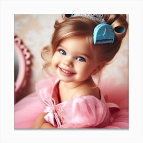 Little Girl In A Pink Cinderella Dress Canvas Print