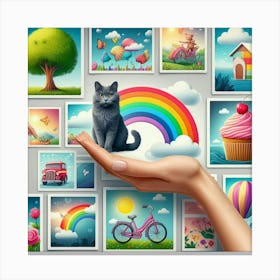 Photo Collage With Cat Canvas Print