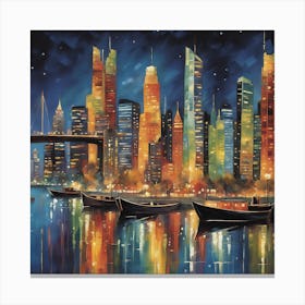 Vibrant City Lights Exploring Urban Artistry and Skyline Majesty Canvas Print
