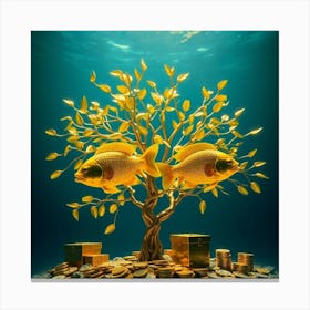 Gold Fishes On A Tree Canvas Print