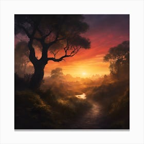 Sunset In The Forest Canvas Print