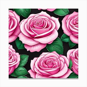 Pink Roses On Black Background 1 Canvas Print