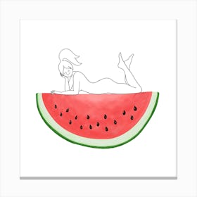 Watermelon Girl Square Canvas Print
