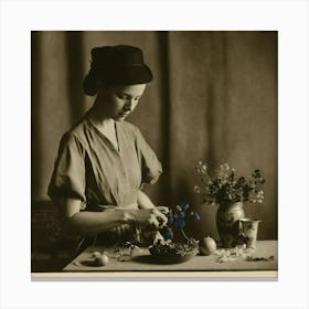 Woman Preparing Flowers Canvas Print