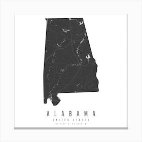 Alabama Mono Black And White Modern Minimal Street Map Square Canvas Print
