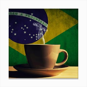 Brazilian Flag With Coffee Canvas Print