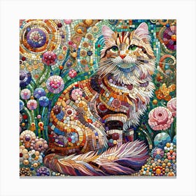 Cat In The Garden Mosaic Inspired Canvas Print