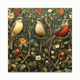 Three Birds In A Tree Art Canvas Print