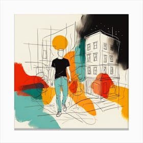 Illustration Of A Man Walking Down The Street Canvas Print