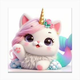 Fluffy 3D image of mermaid caticorn 18 Canvas Print