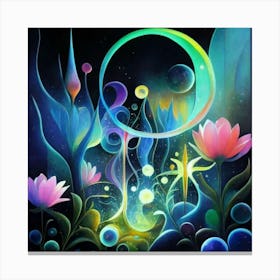 Abstract oil painting: Water flowers in a night garden 4 Canvas Print