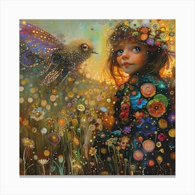 Girl And A Bird 1 Canvas Print