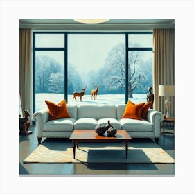 Living Room With Deer 6 Canvas Print