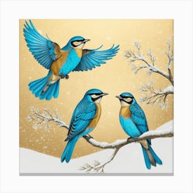 Blue Birds In The Snow Canvas Print