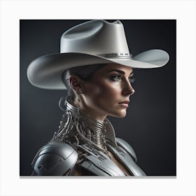 Robot Woman In Cowboy Hat Created by using Imagine AI Art Canvas Print