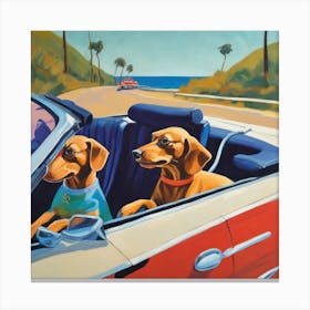 Dachshunds Dogs in Convertible Series. Style of David Hockney 3 Canvas Print