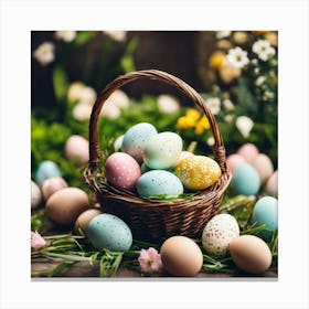 Easter Eggs In A Basket Canvas Print