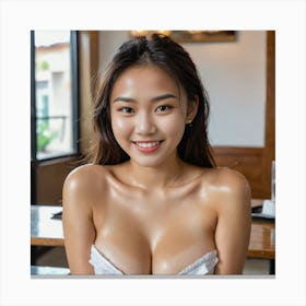 Cute Asian Girl On Cafe Date 3 Canvas Print