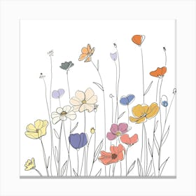 Hand Drawn Wildflowers Line Art 11 Canvas Print