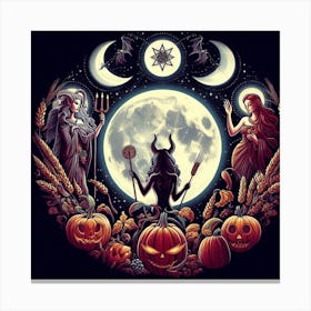 Witches And Pumpkins Canvas Print