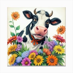 Cow In Flowers 1 Canvas Print