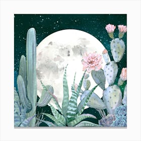 Desert Nights - Succulent Cactus Watercolor Collage Canvas Print