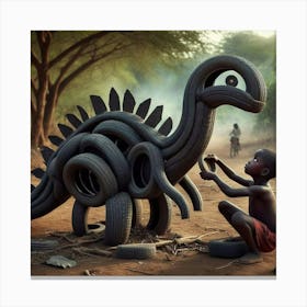 Dinosaur Made Of Tires Canvas Print