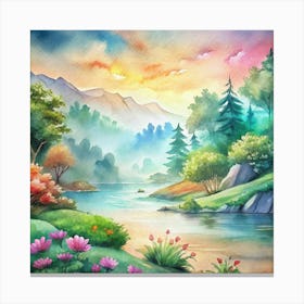 Watercolor Landscape Painting Canvas Print