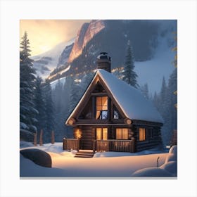 Cabin In The Snow Canvas Print