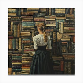 Girl In Front Of Books Canvas Print