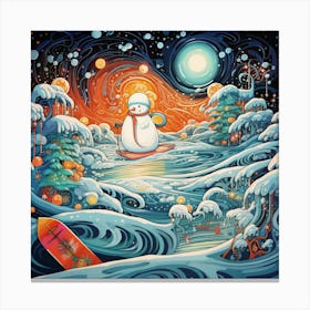 Snowman In The Snow Canvas Print