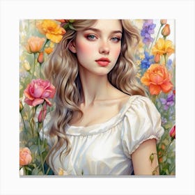 Beautiful Girl In Flowers Canvas Print