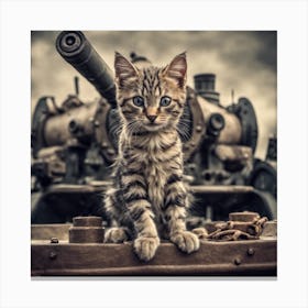 Kitten In Front Of A Tank Canvas Print