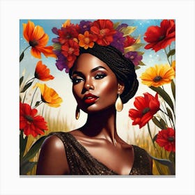 African Woman With Flowers 2 Canvas Print