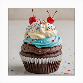 Chocolate Cupcake With Blue Frosting Canvas Print