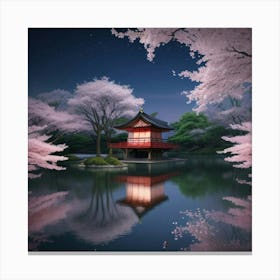 Cherry Blossoms At Night 1 Canvas Print