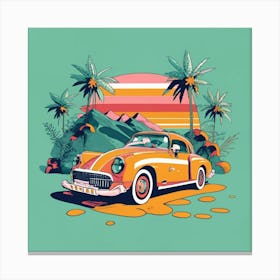 Vintage Car At Sunset Canvas Print