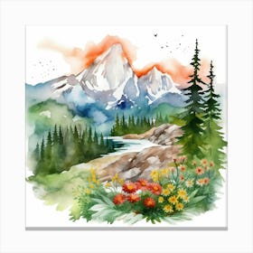 Watercolor Mountain Landscape Canvas Print