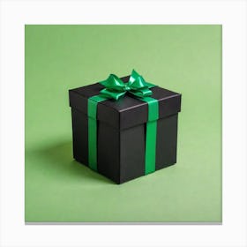 Black Gift Box With Green Ribbon Canvas Print