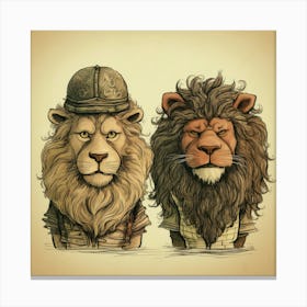 Two Lions With Hats Toile