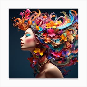 Colorful Woman With Flowers In Her Hair 2 Canvas Print