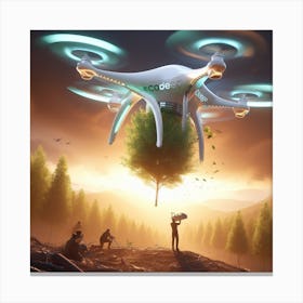 Drone Flying Over A Forest Canvas Print