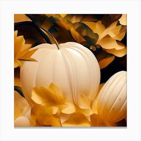 White Pumpkin With Leaves Canvas Print