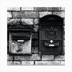 Post Box Boxed Square Photo Black And White Monochrome Italy Italian Travel Bedroom Living Room Entry Hall Canvas Print