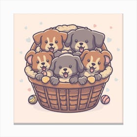 Cute Dogs In A Basket Canvas Print