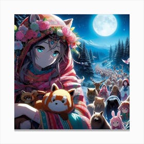Girl Surrounded By Animals Canvas Print