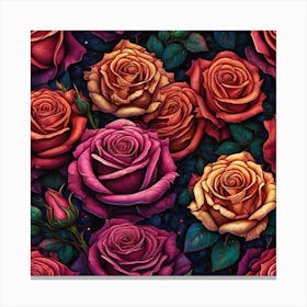 All Roses Colors Flat As Background Centered Symmetry Painted Intricate Volumetric Lighting Be (6) Canvas Print