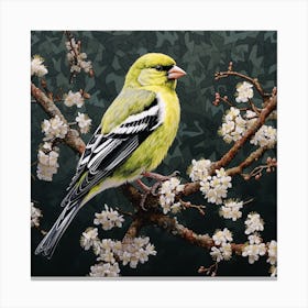 Ohara Koson Inspired Bird Painting American Goldfinch 1 Square Canvas Print